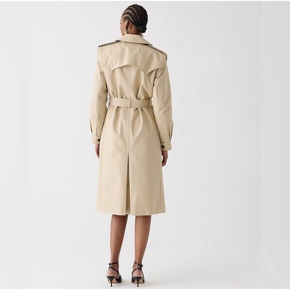 J.Crew 00 Double Breasted Rylee Trench Coat Tan Khaki Belted Cotton NWT - Picture 3 of 16